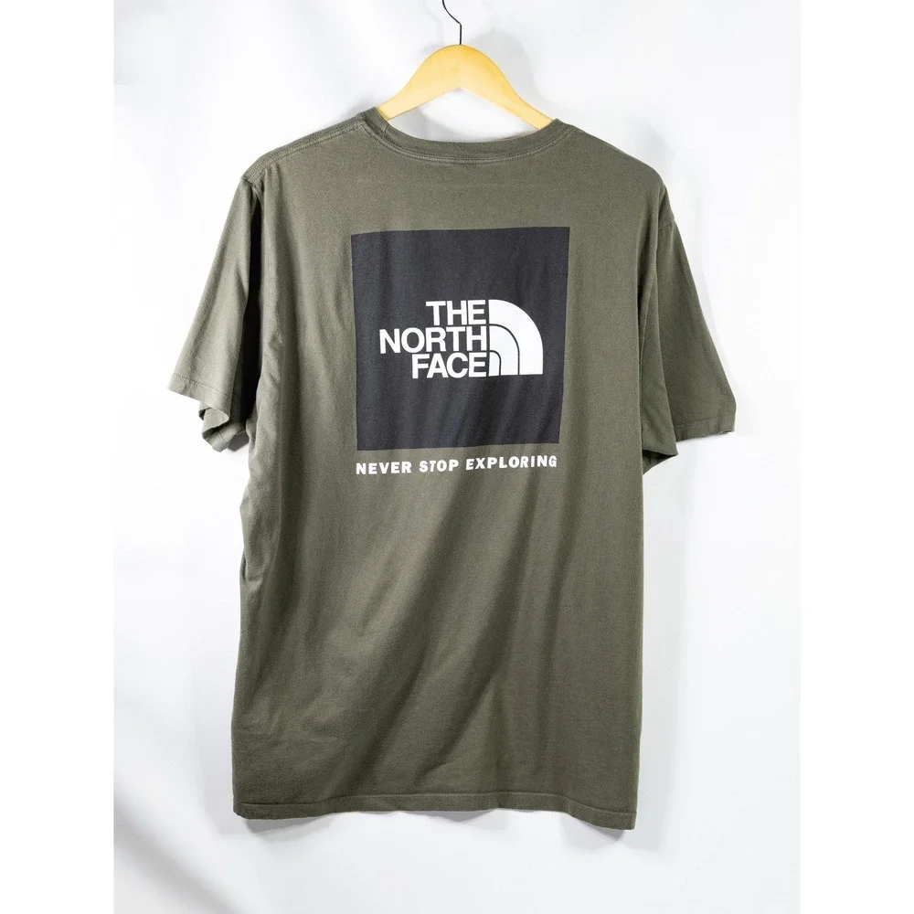 The North Face Mens XL Olive Green Graphic T-Shirt Never Stop Exploring Logo Tee